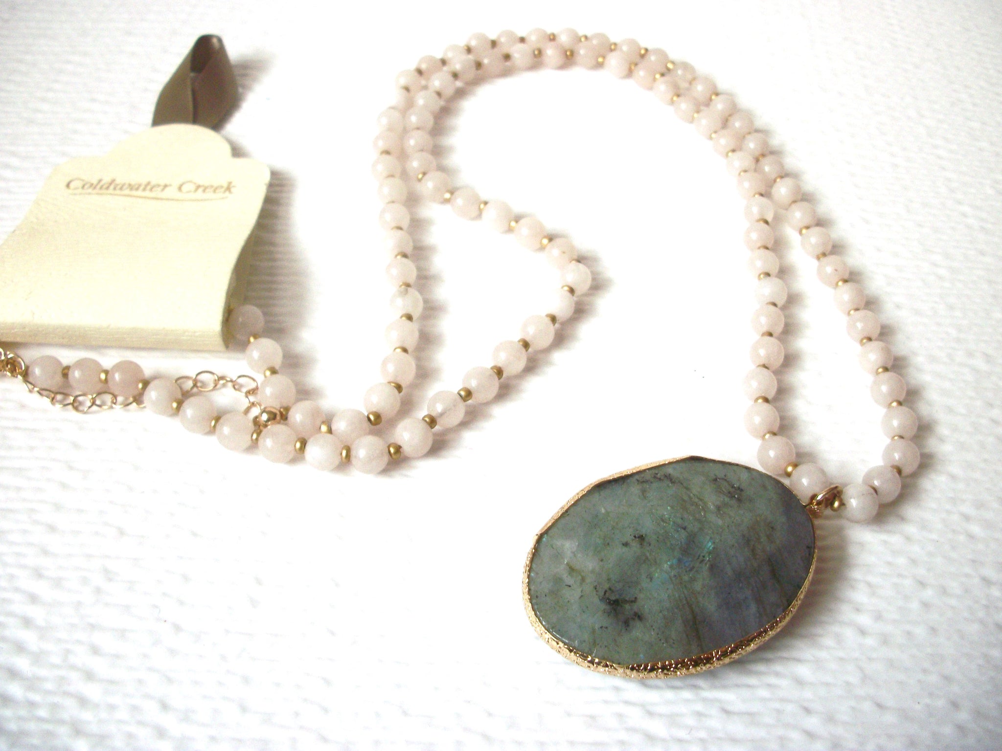 Vintage Coldwater Creek Pink Glass Stone Pendant Necklace  112520