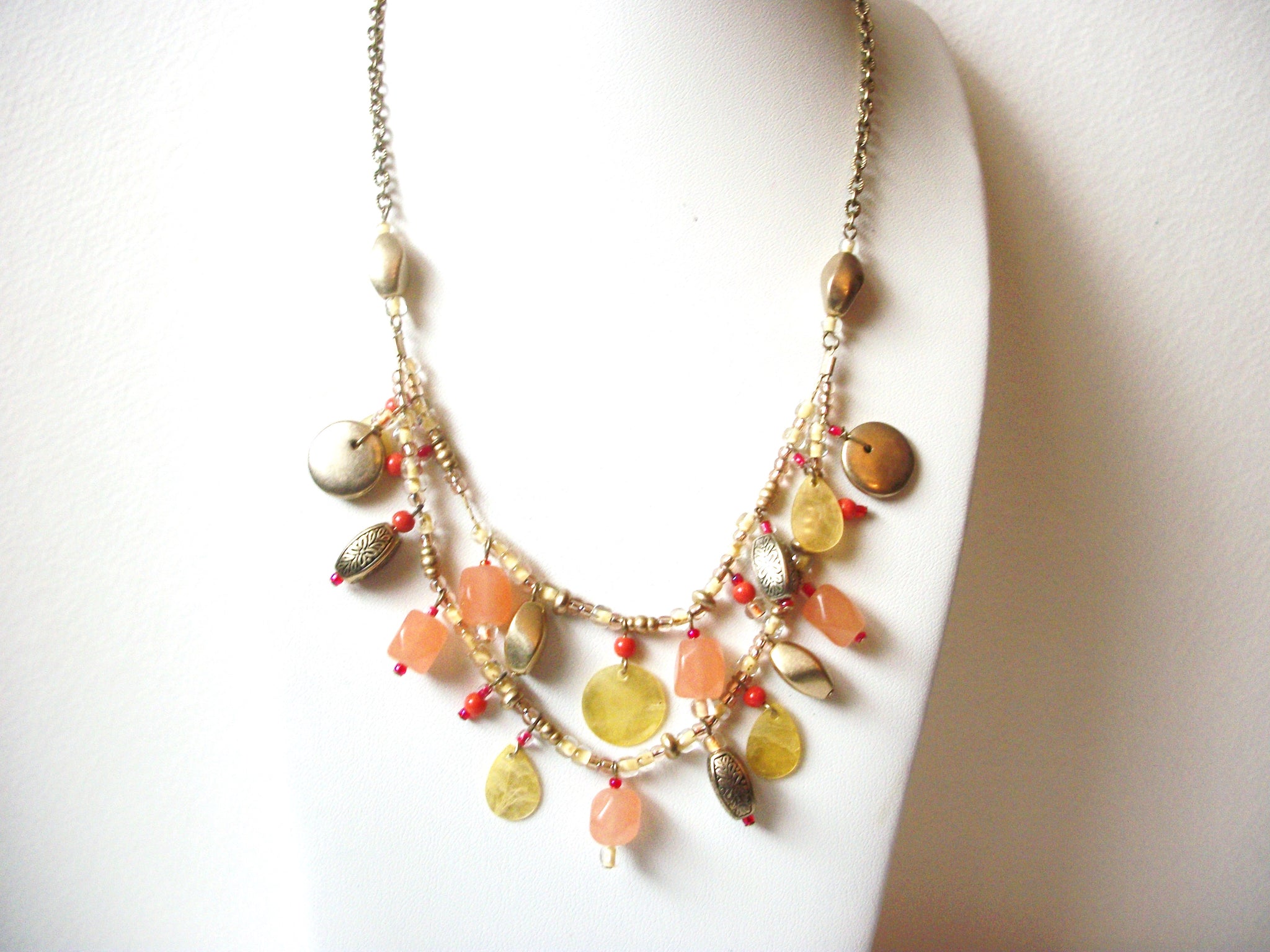 Vintage Coldwater Creek Charms Shell Glass Necklace  112520