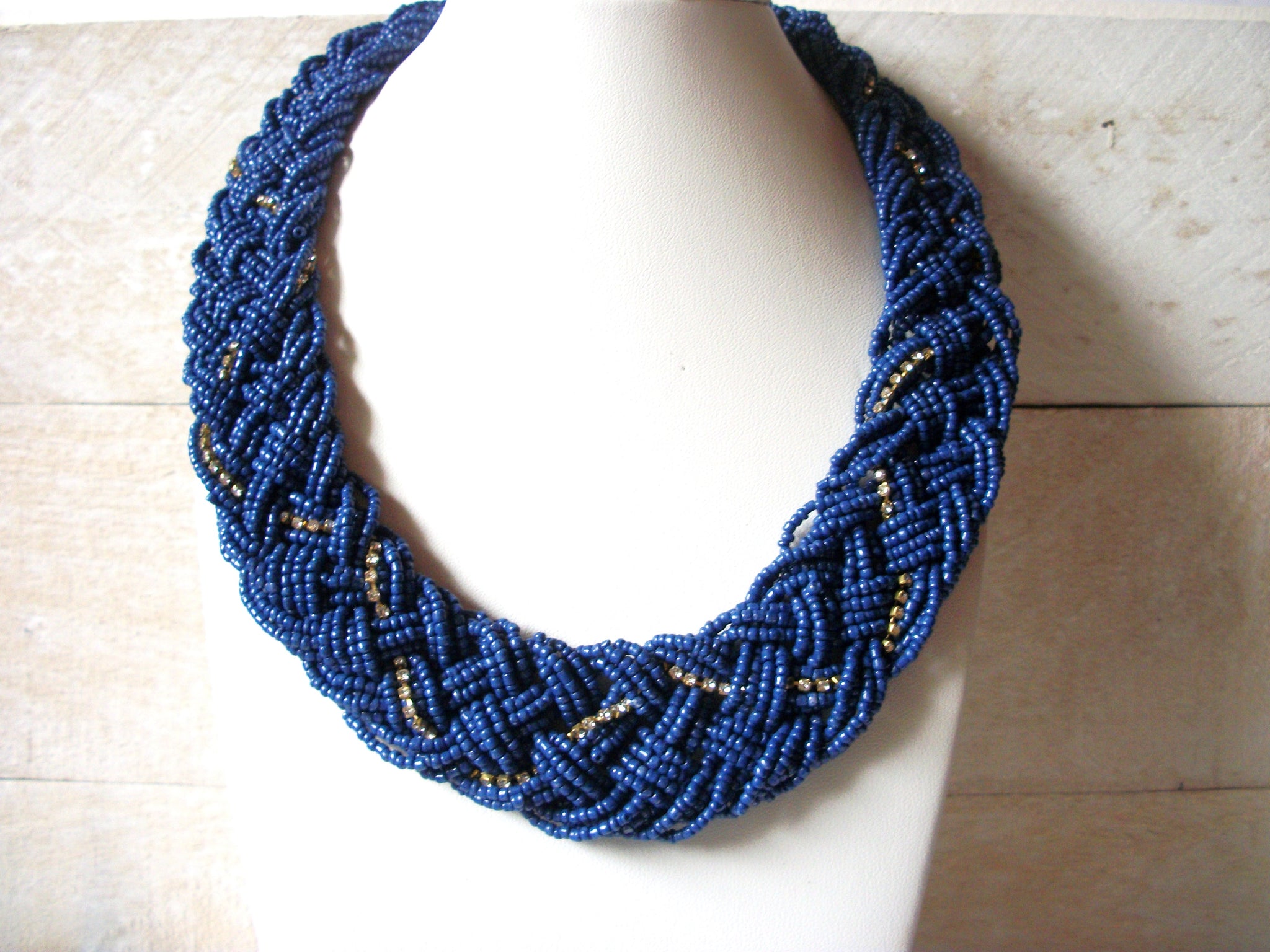 Vintage Blue Micro Glass Beads Collar Necklace 52020