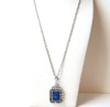 Retro Silver Toned Blue Stone Pendant Necklace 112520