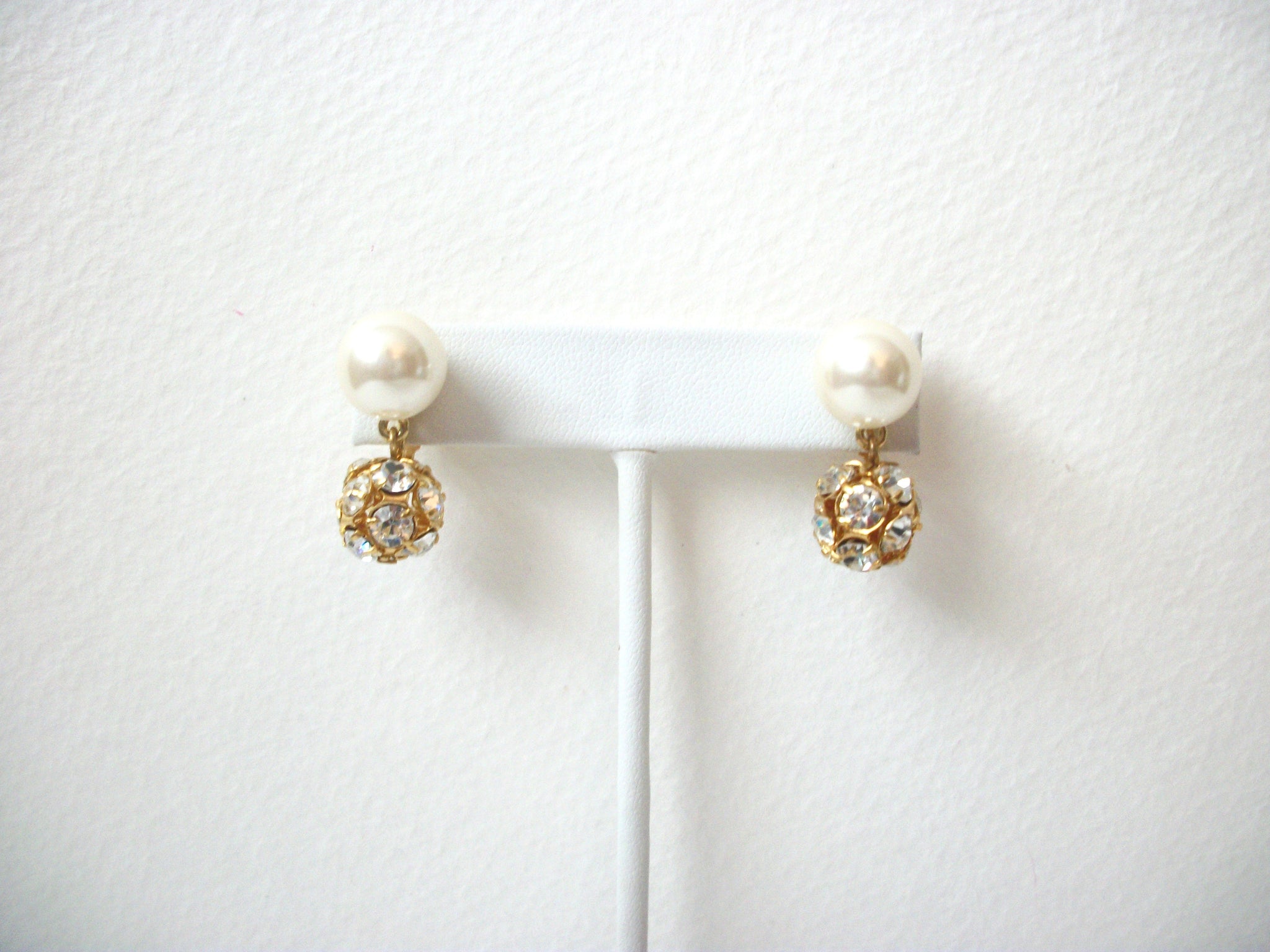 Vintage Rhinestone Faux Pearl Earrings 112620