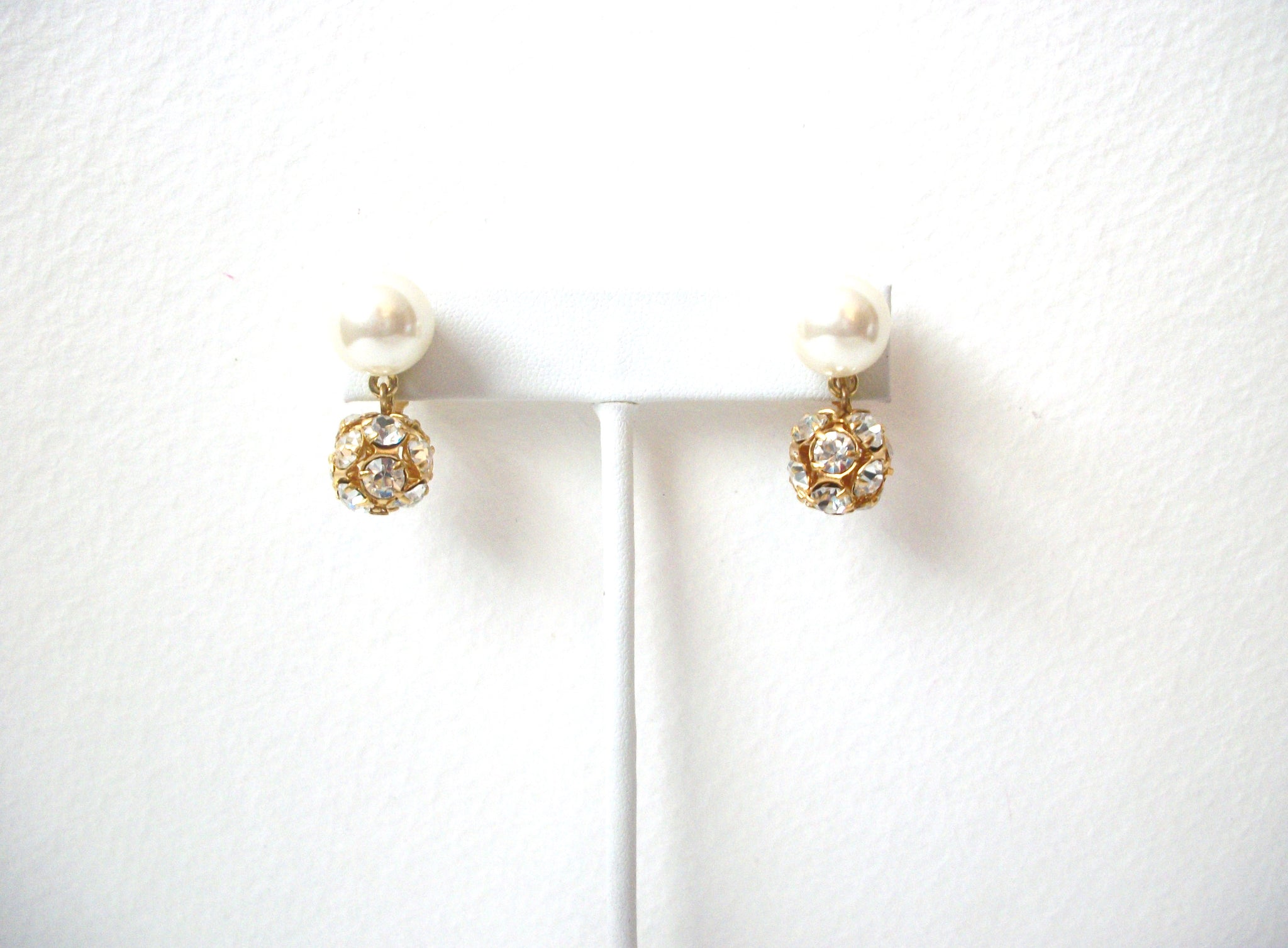 Vintage Rhinestone Faux Pearl Earrings 112620