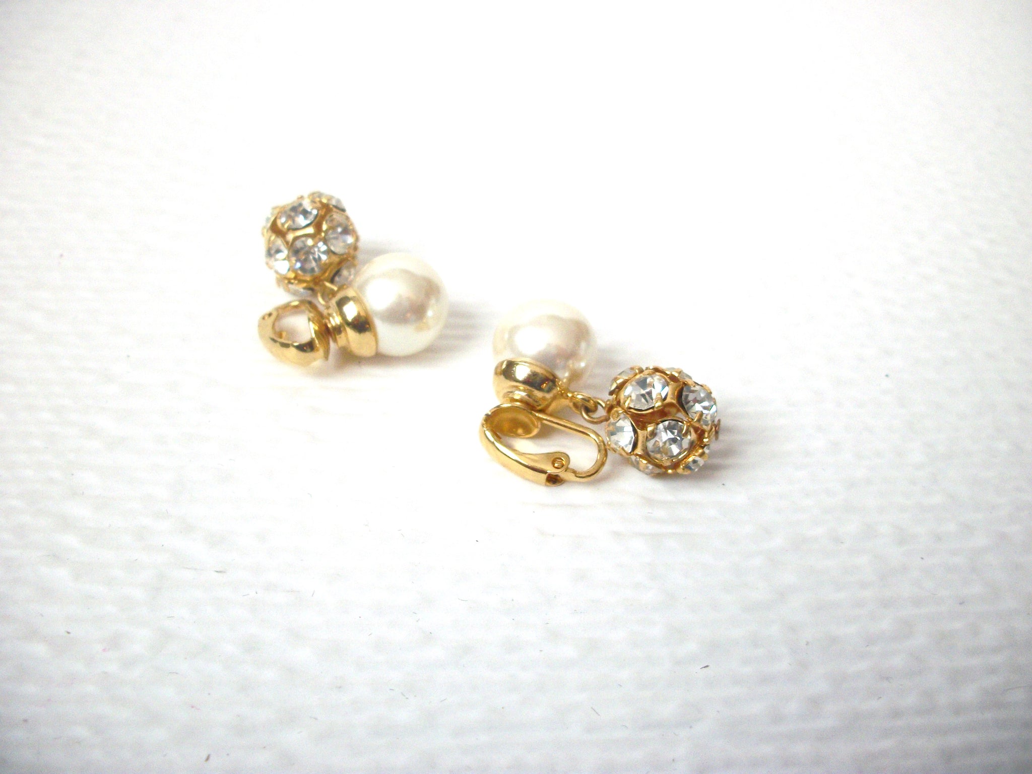 Vintage Rhinestone Faux Pearl Earrings 112620