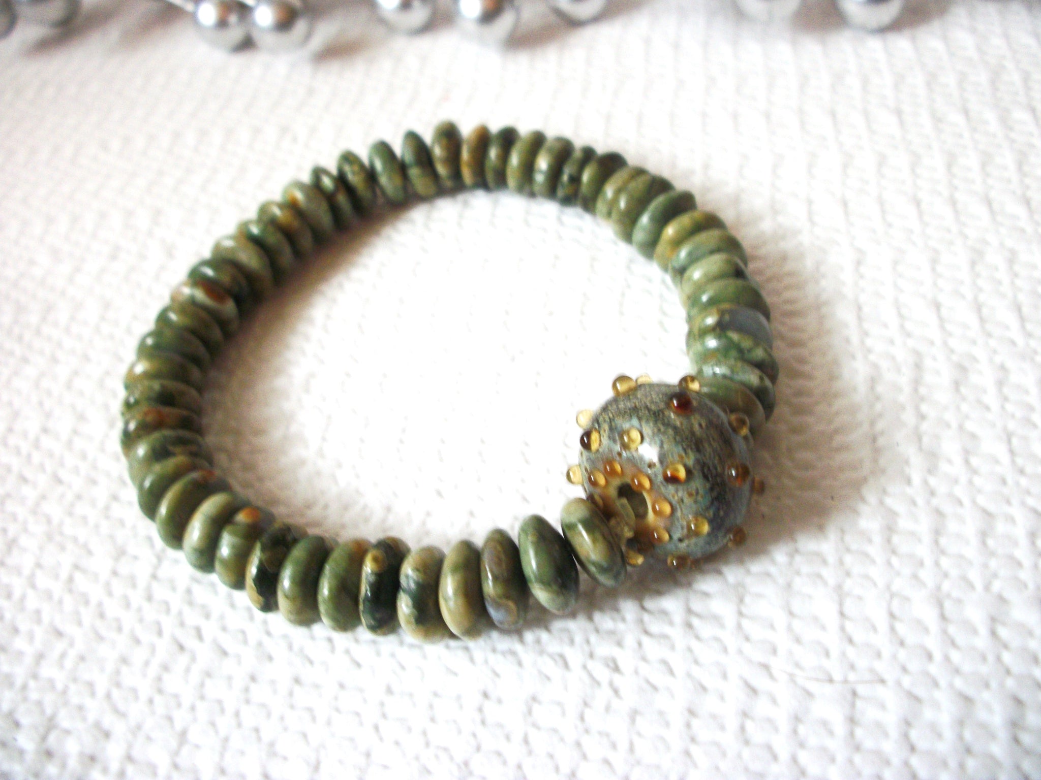 Brutalism Hand Crafted Unakite Stone Beads Stretch Bracelet 42120