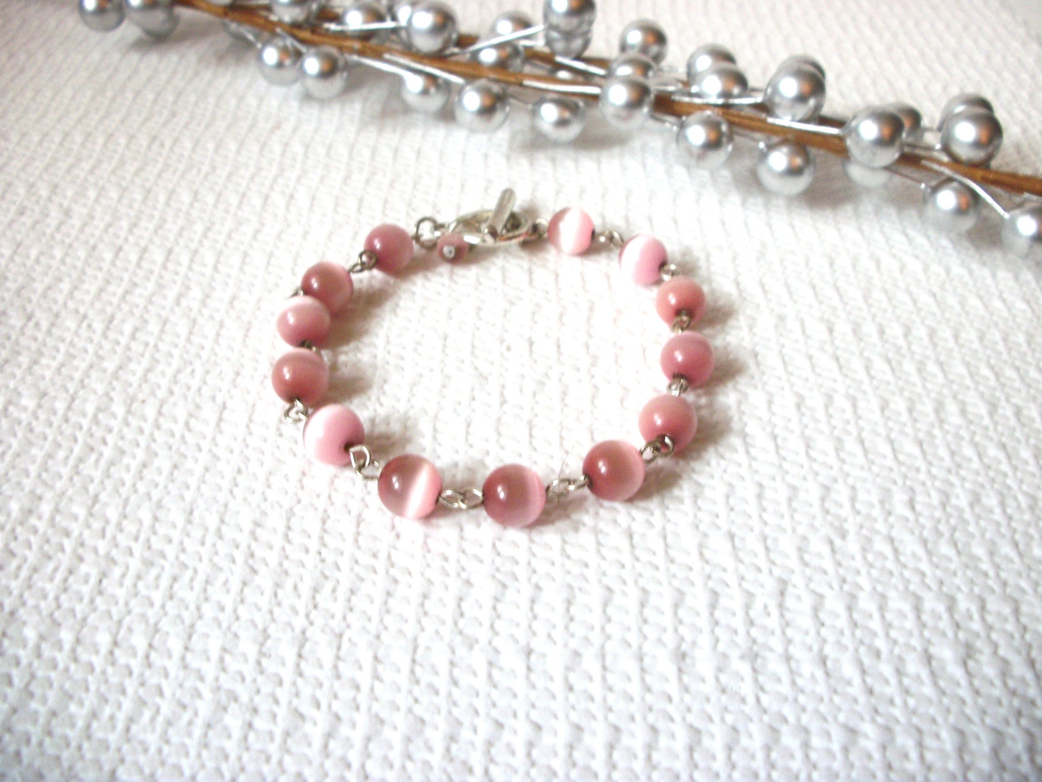 Vintage Pink Tigers Eye Glass Bracelet 42120