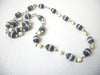 Vintage 1950s Blue White Old Plastic Beads Necklace 112720