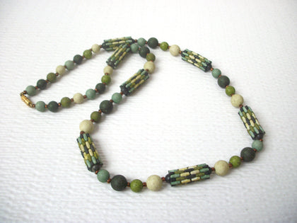 Vintage 1950s Green Old Plastic Beads Necklace 112720 V