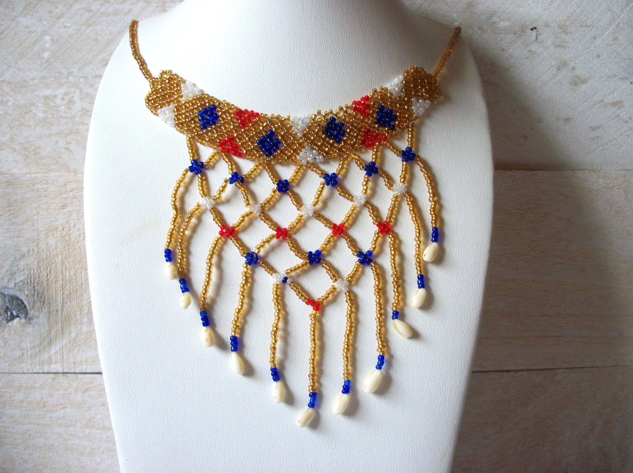 African Cowrie Shell Glass Choker Necklace 52620