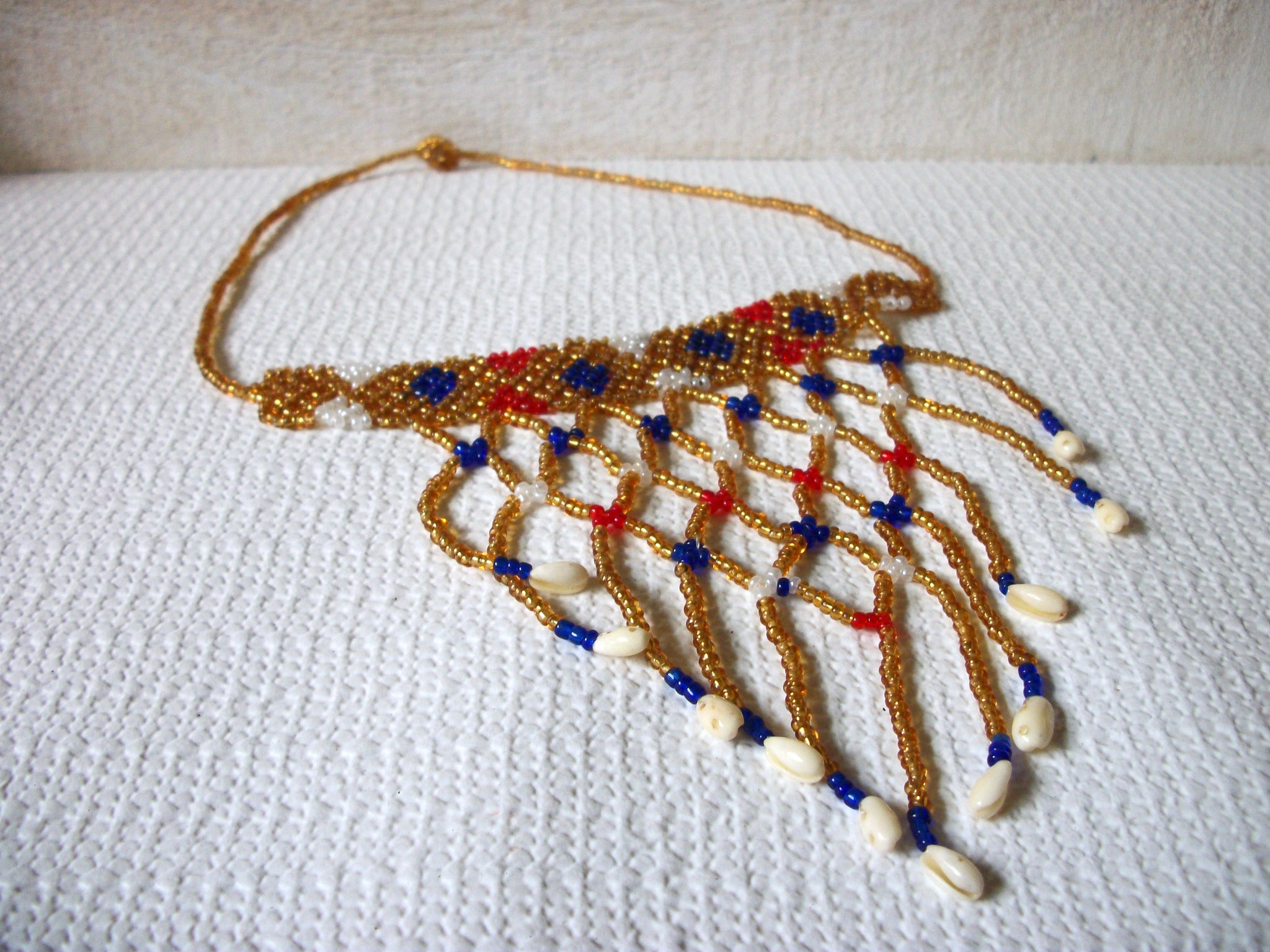 African Cowrie Shell Glass Choker Necklace 52620