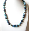 Bohemian Old Plastic Blue White Necklace 112920