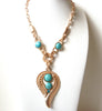 Retro Gold Turquoise Pendant Statement Necklace 113020