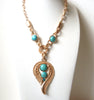 Retro Gold Turquoise Pendant Statement Necklace 113020
