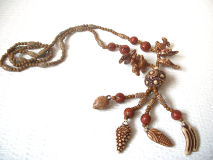 Bohemian Carved Fish Wood Tassel Necklace 120120