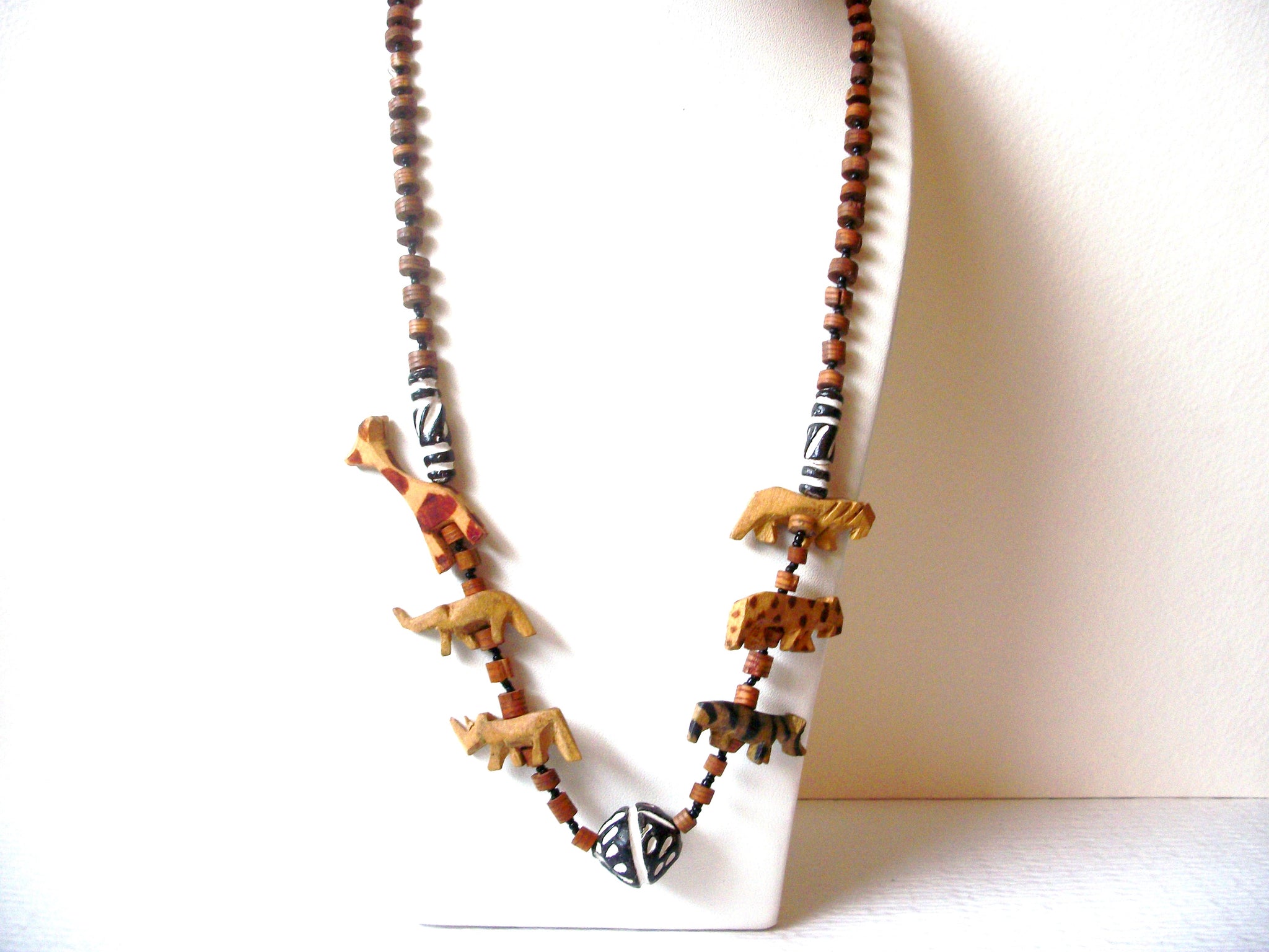African Carved Animal Wood  Necklace 120120