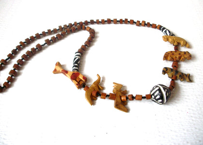 African Carved Animal Wood  Necklace 120120