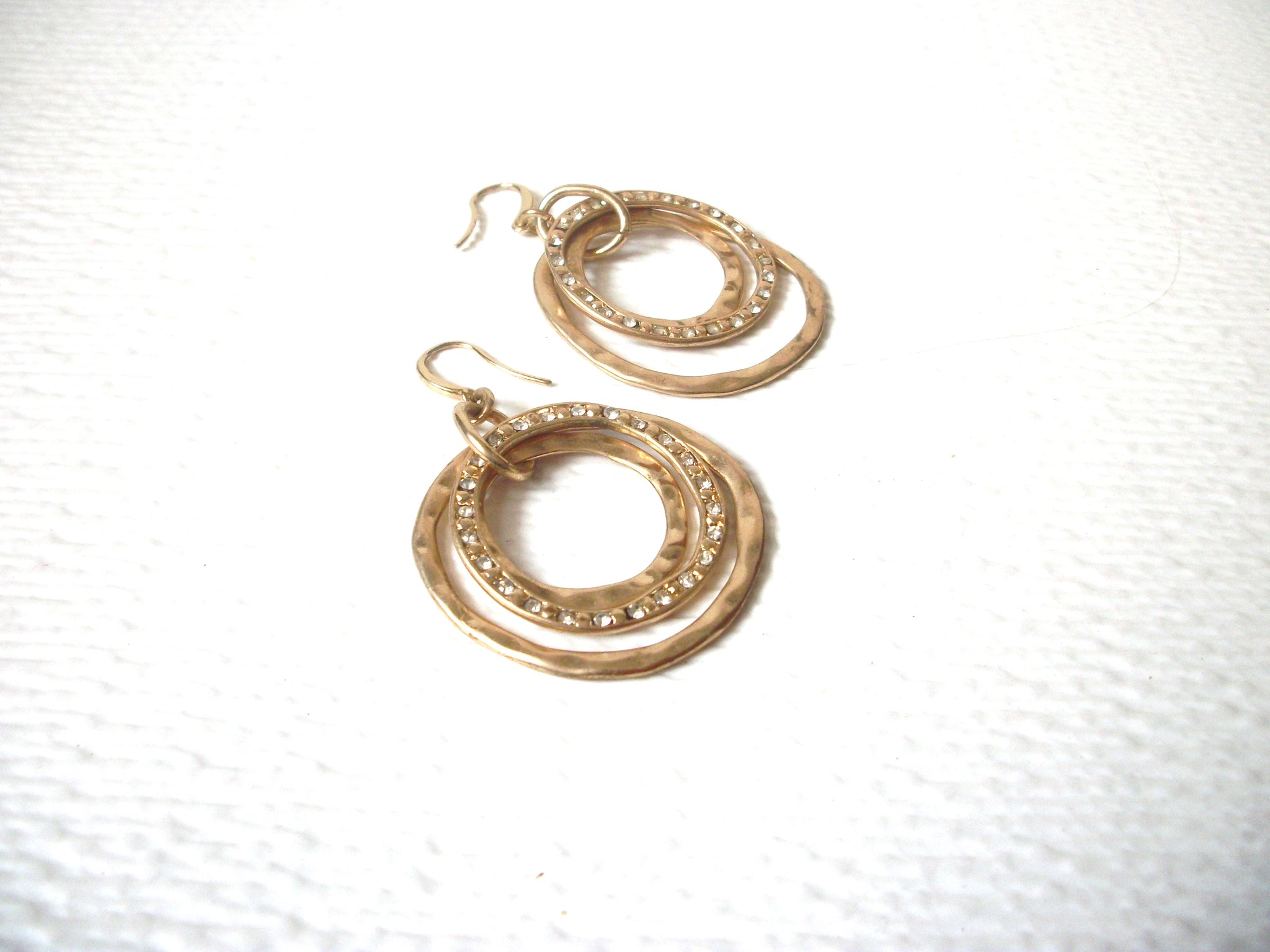 Retro Matte Gold Toned Rhinestone Dangle Earrings 120320