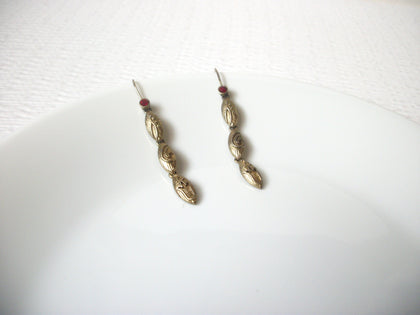 Vintage 1940s Brass Red Rhinestone Earrings 120420