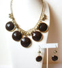 Vintage Gold Brown Statement Set Necklace Earrings 120320