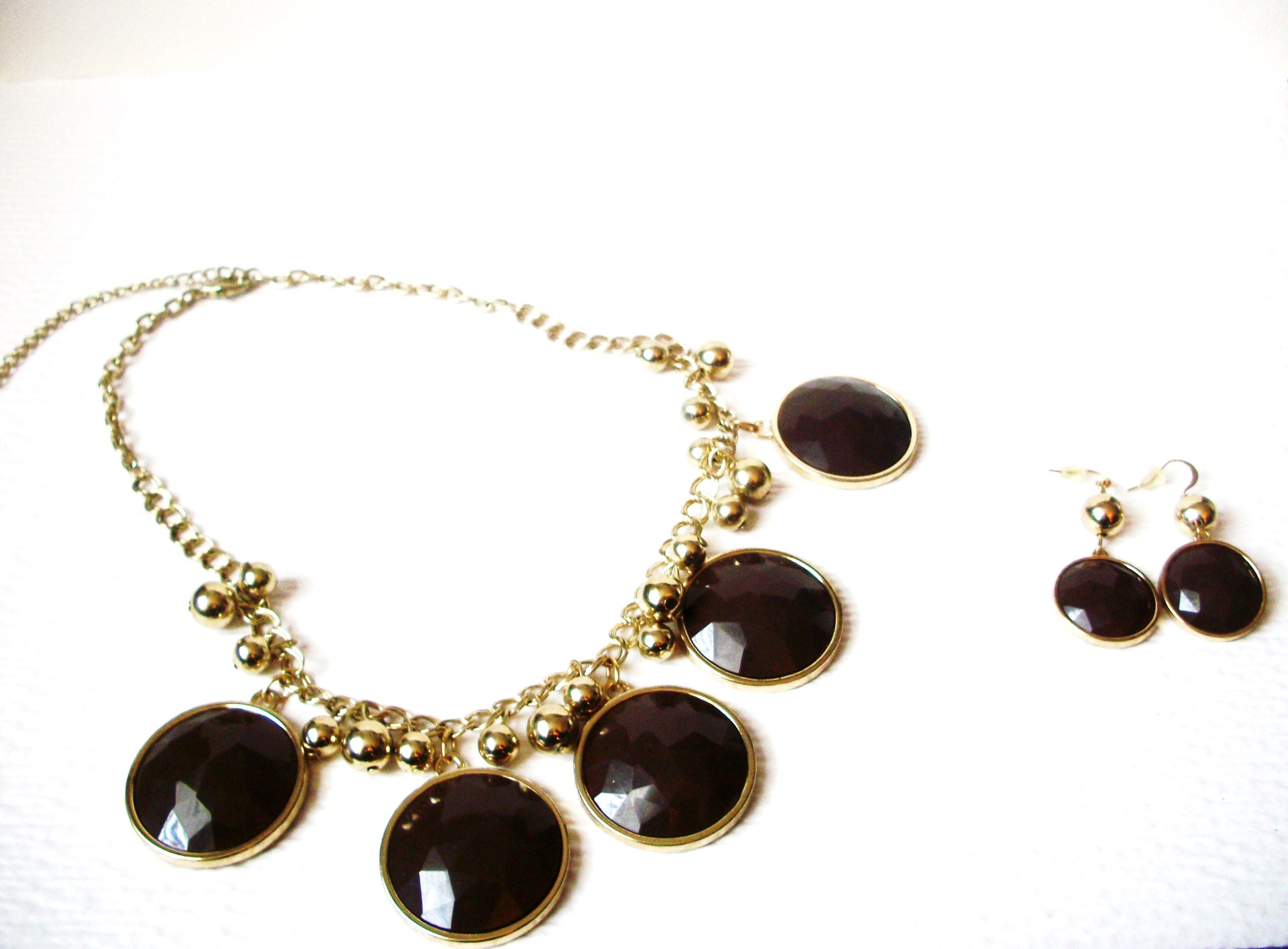 Vintage Gold Brown Statement Set Necklace Earrings 120320