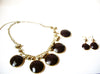 Vintage Gold Brown Statement Set Necklace Earrings 120320