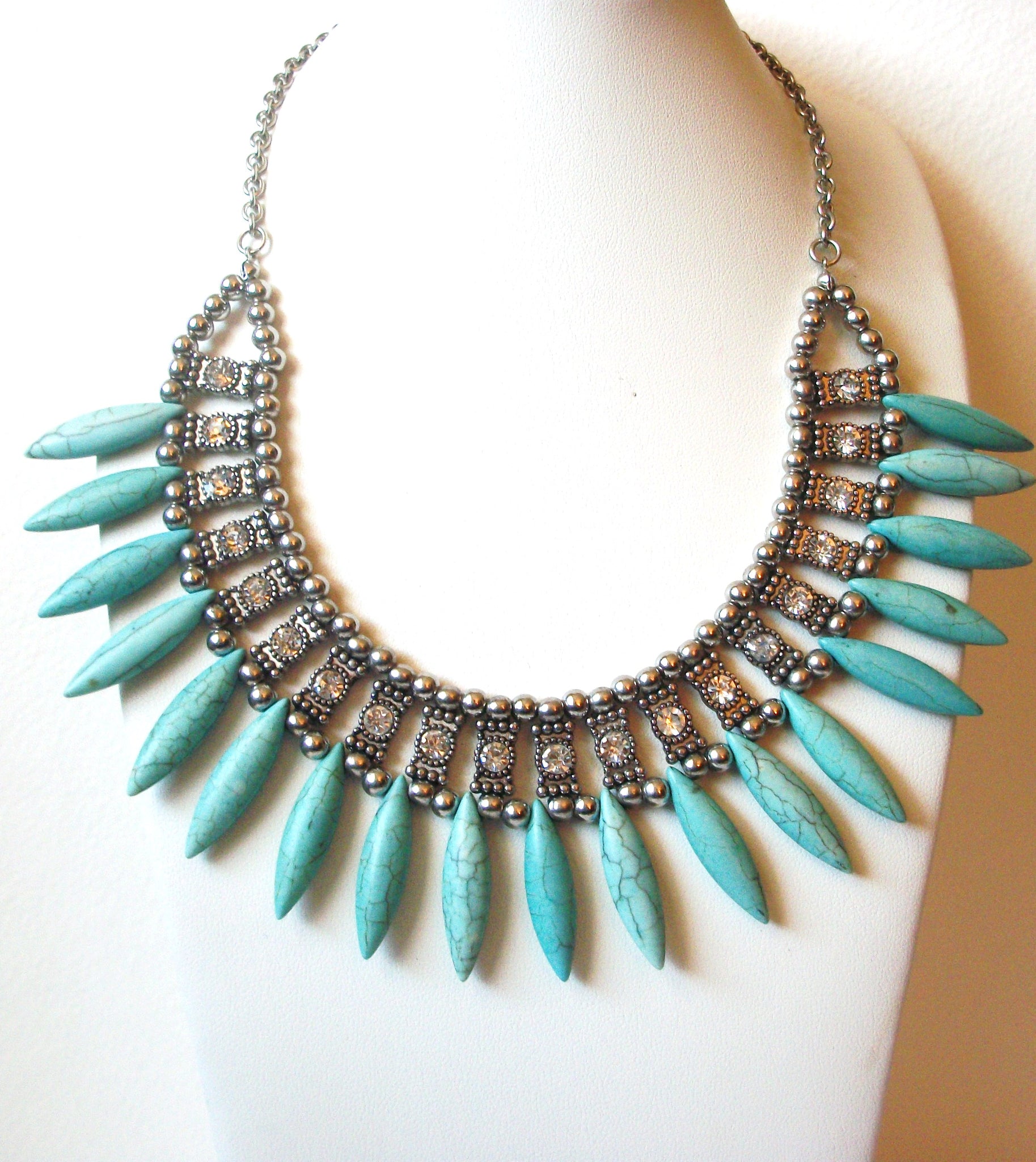 Vintage Southwestern Stone Spear Rhinestone Statement Necklace 120420