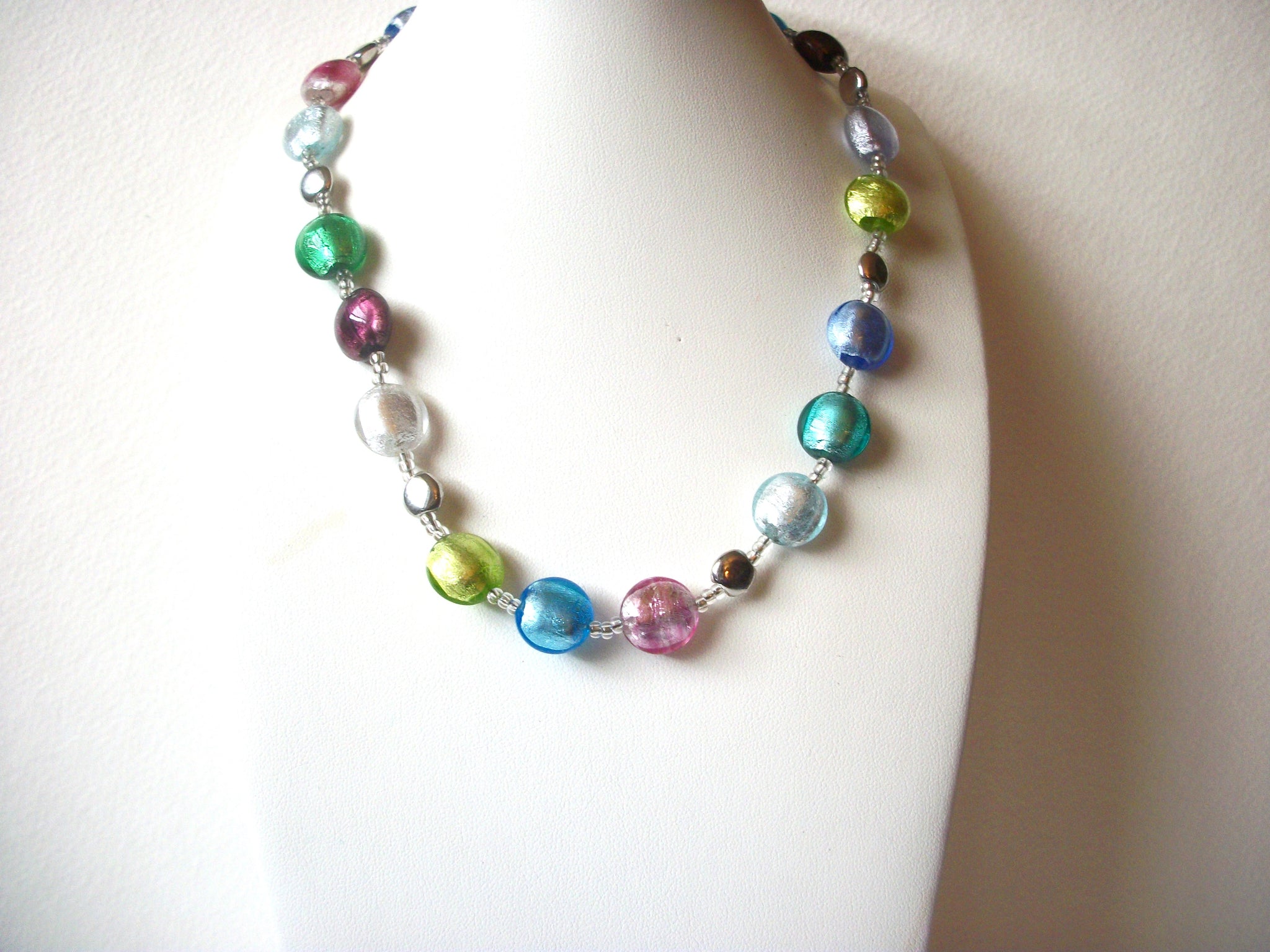 Retro Colorful Murano Foil Glass Necklace 120520