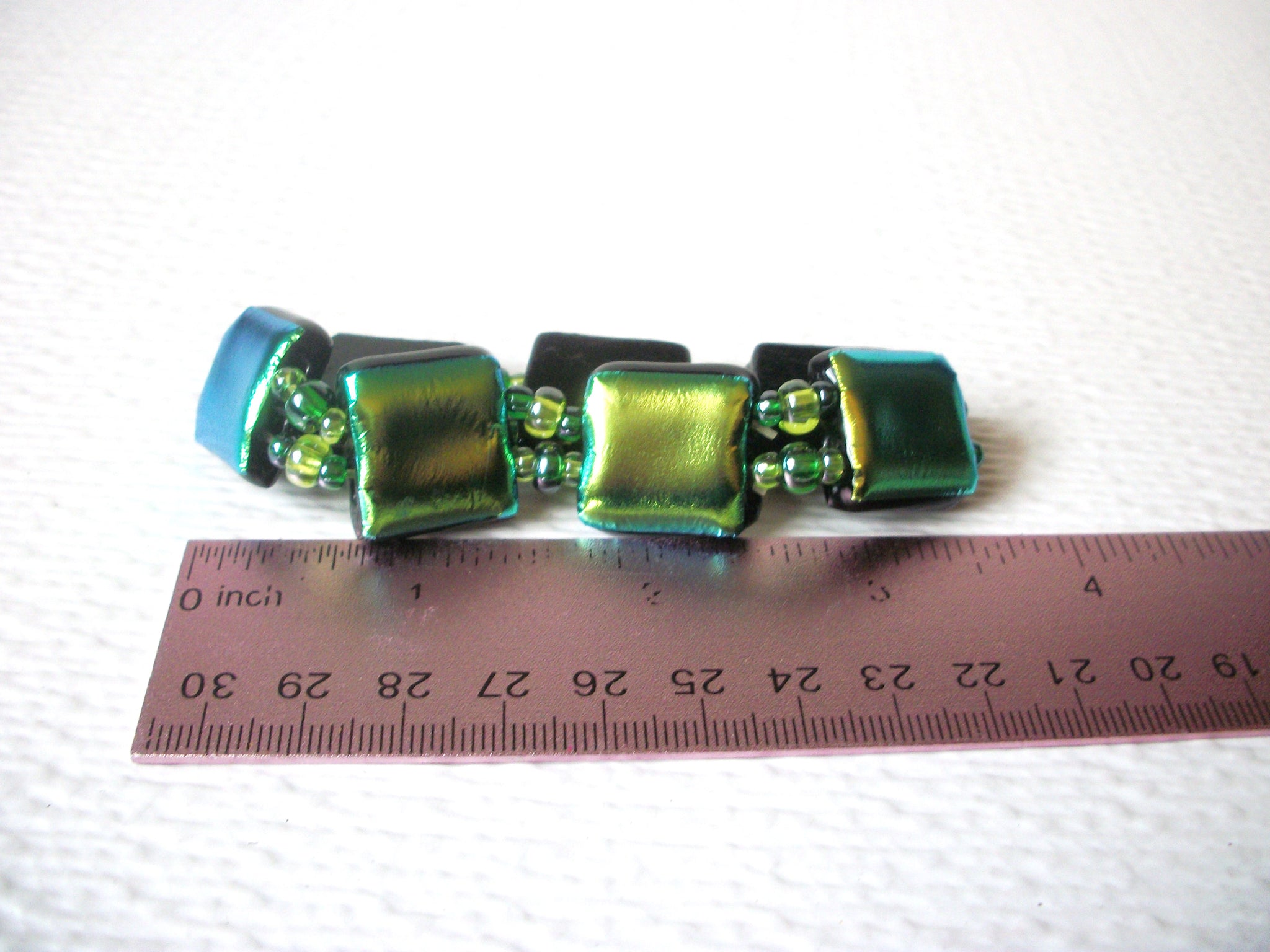 Hand Made Peacock Foil Glass Bracelet 120520