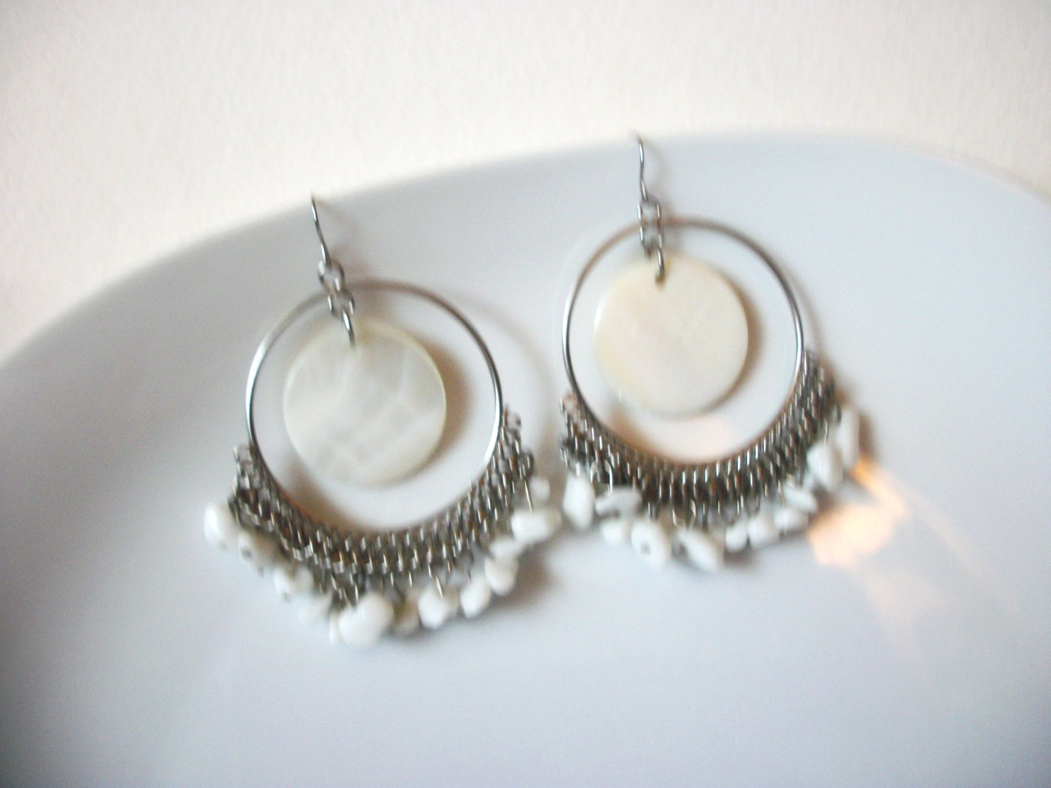 Vintage Gypsy Mother Of Pearl Shell Earrings 40420