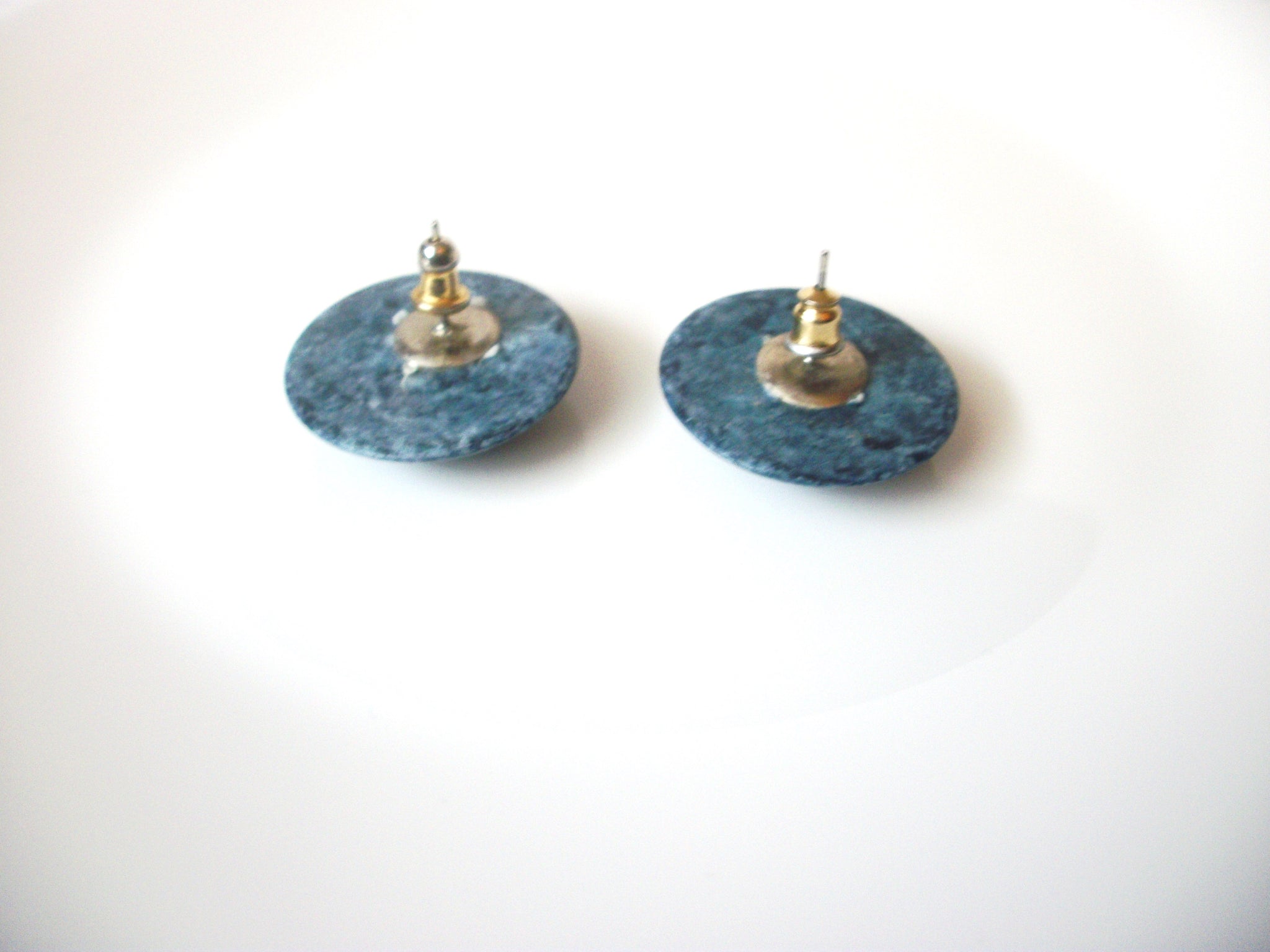 Retro Marbleized Blue Plastic Dome Earrings 120520