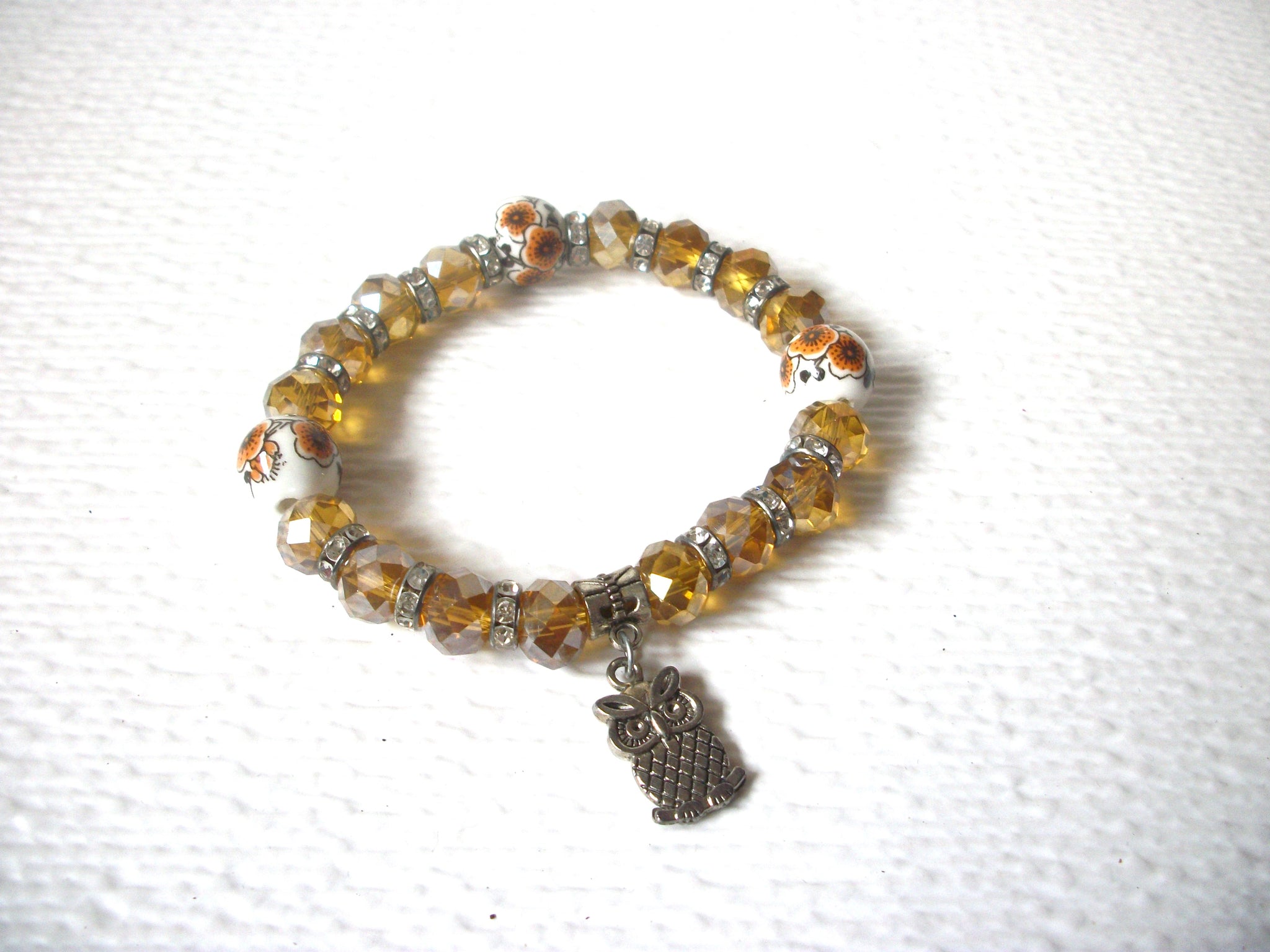 Gold Czech Glass Owl Bracelet 120620