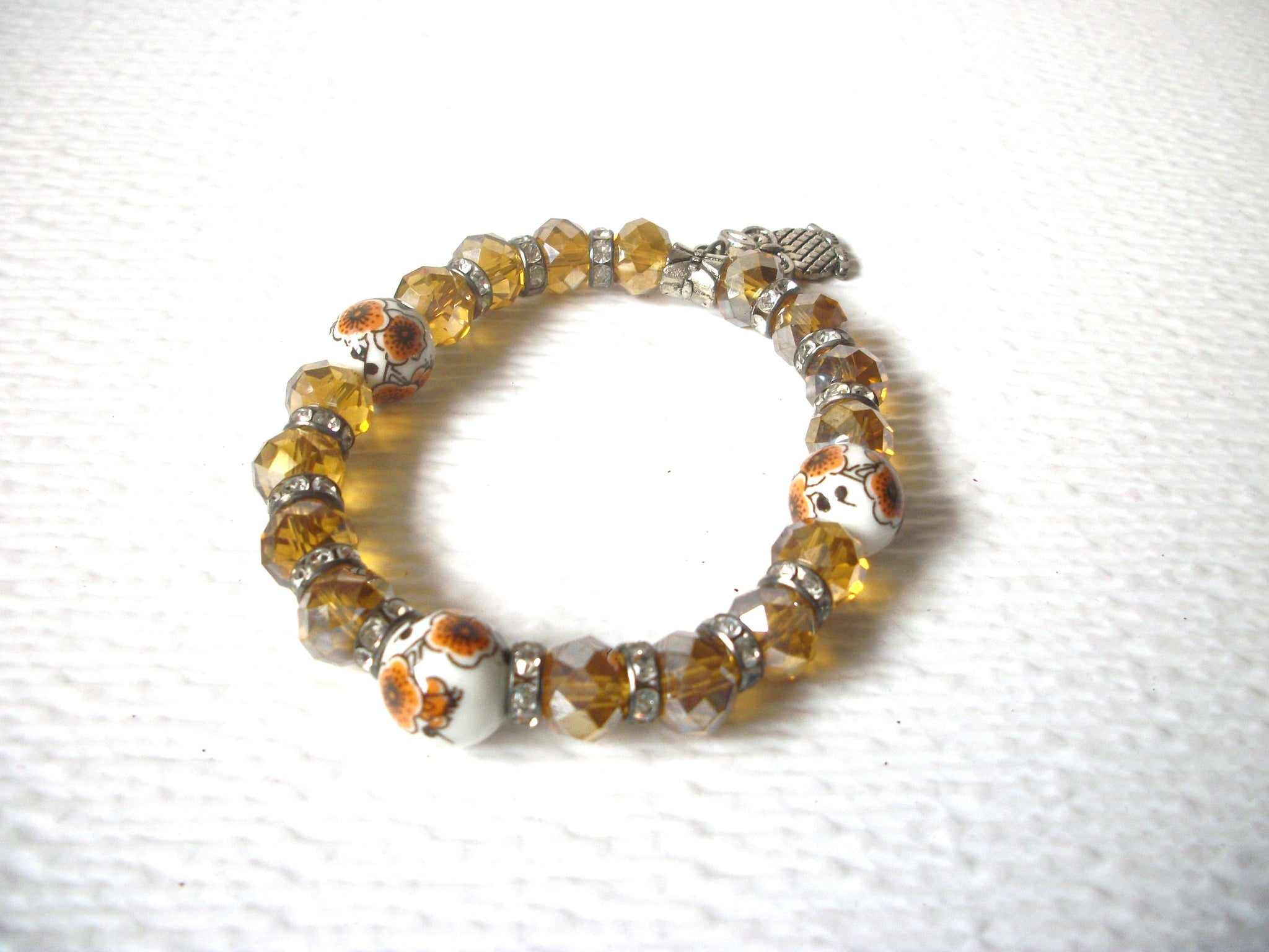Gold Czech Glass Owl Bracelet 120620