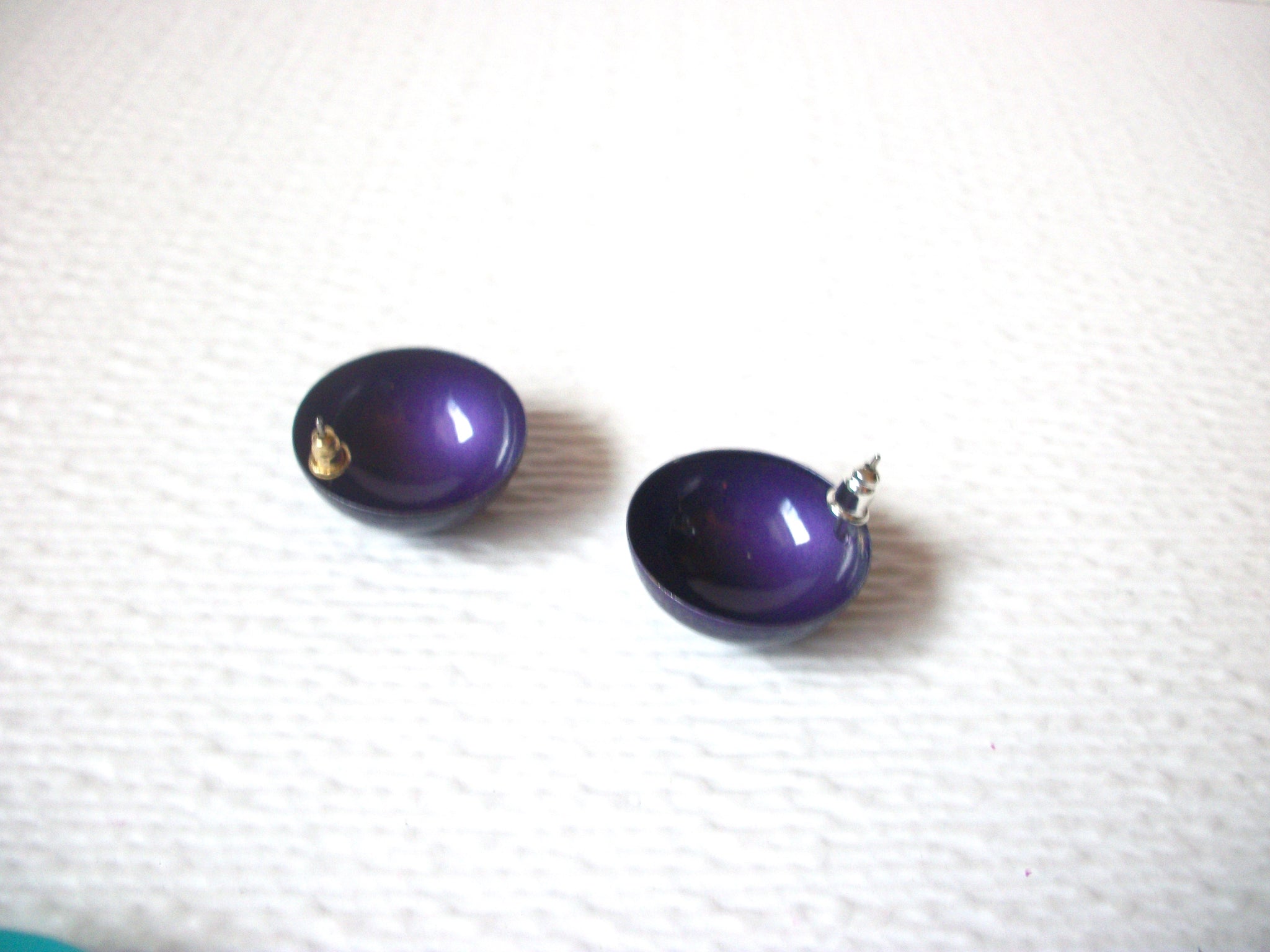 Retro Plum Purple 1970s Dome Earrings 120720