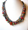 Southwestern Glass Wood Multi Strand Shorter Length Necklace 120720