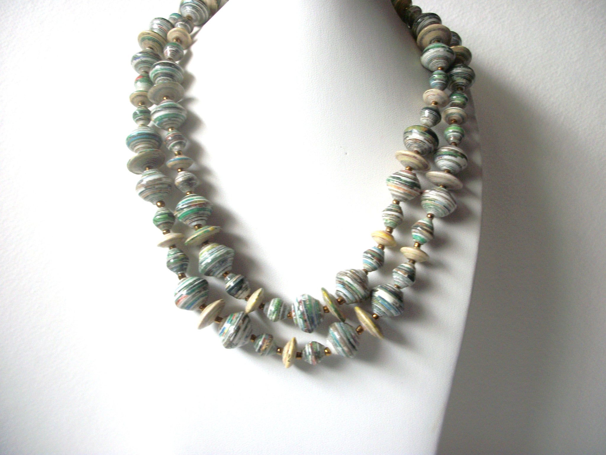 Vintage African Paper Beads Long Necklace 120720