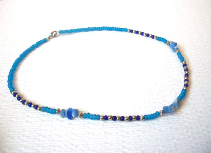 Vintage Blue Agate Glass Necklace 120920