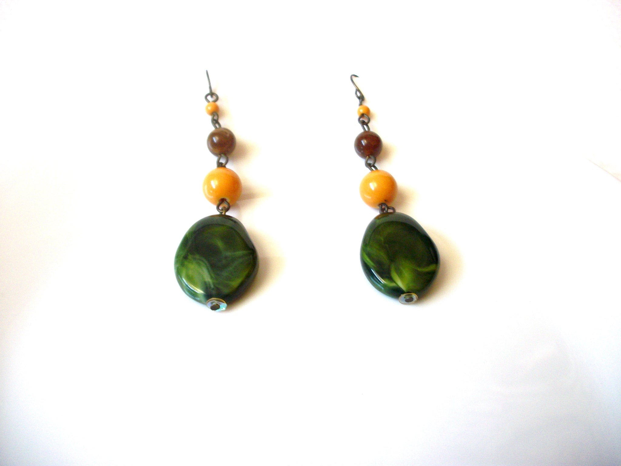 Hand Made Olive Yellow Brown Lucite Earrings 120920