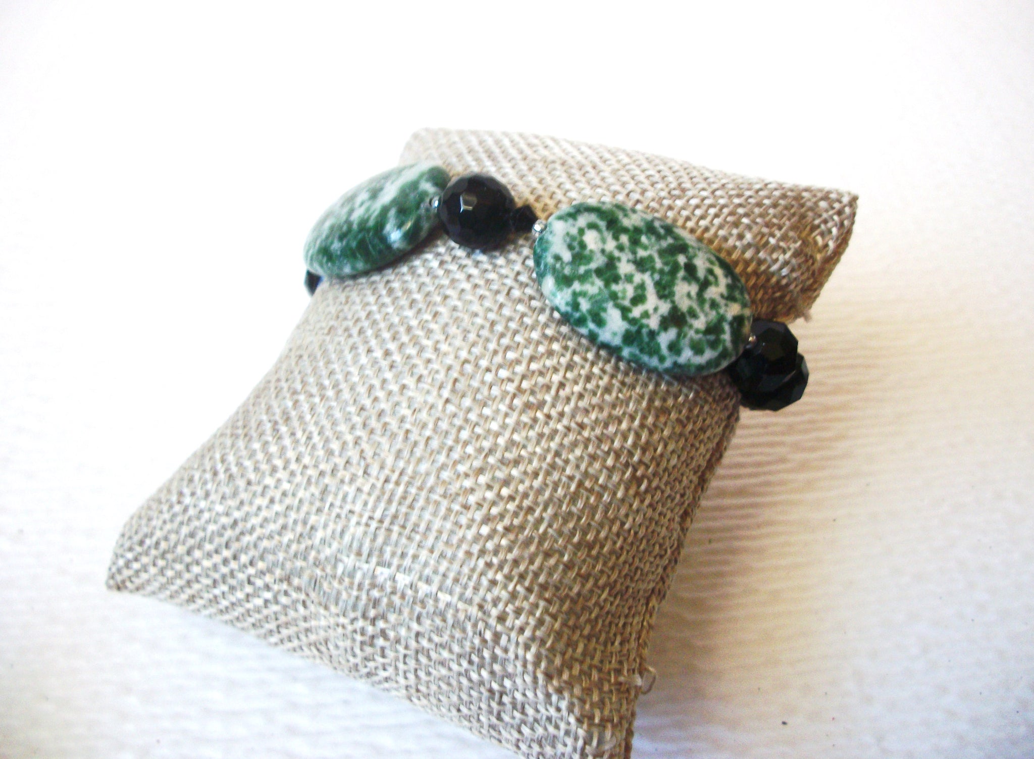 Agate Moss Black Glass Bracelet 120820