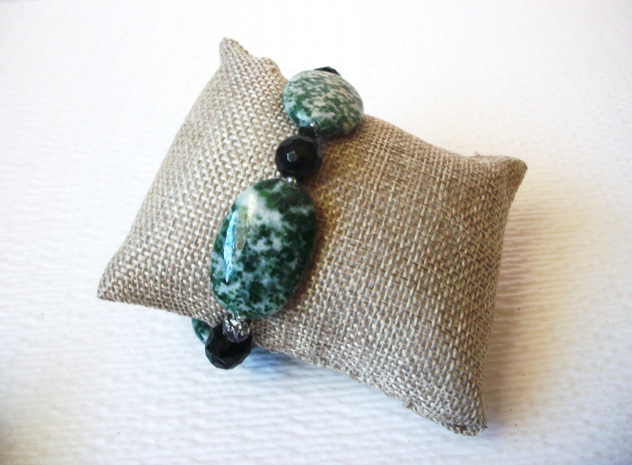 Agate Moss Black Glass Bracelet 120820