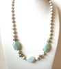 Hand Made White Green Jade Howlite Semi Precious Stone Necklace 121420