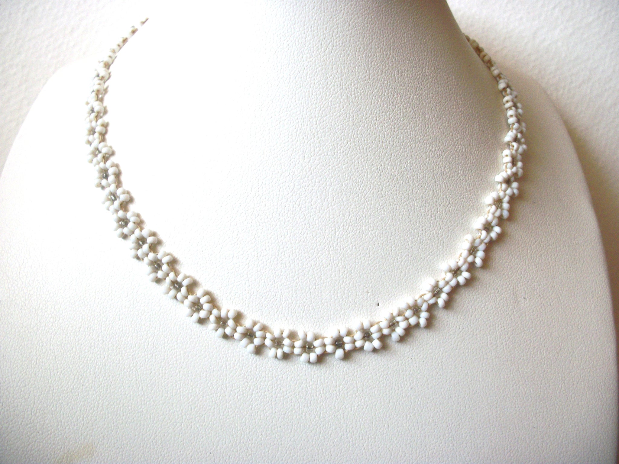 Native American Hand Crafted White Micro Glass Short Necklace 121420