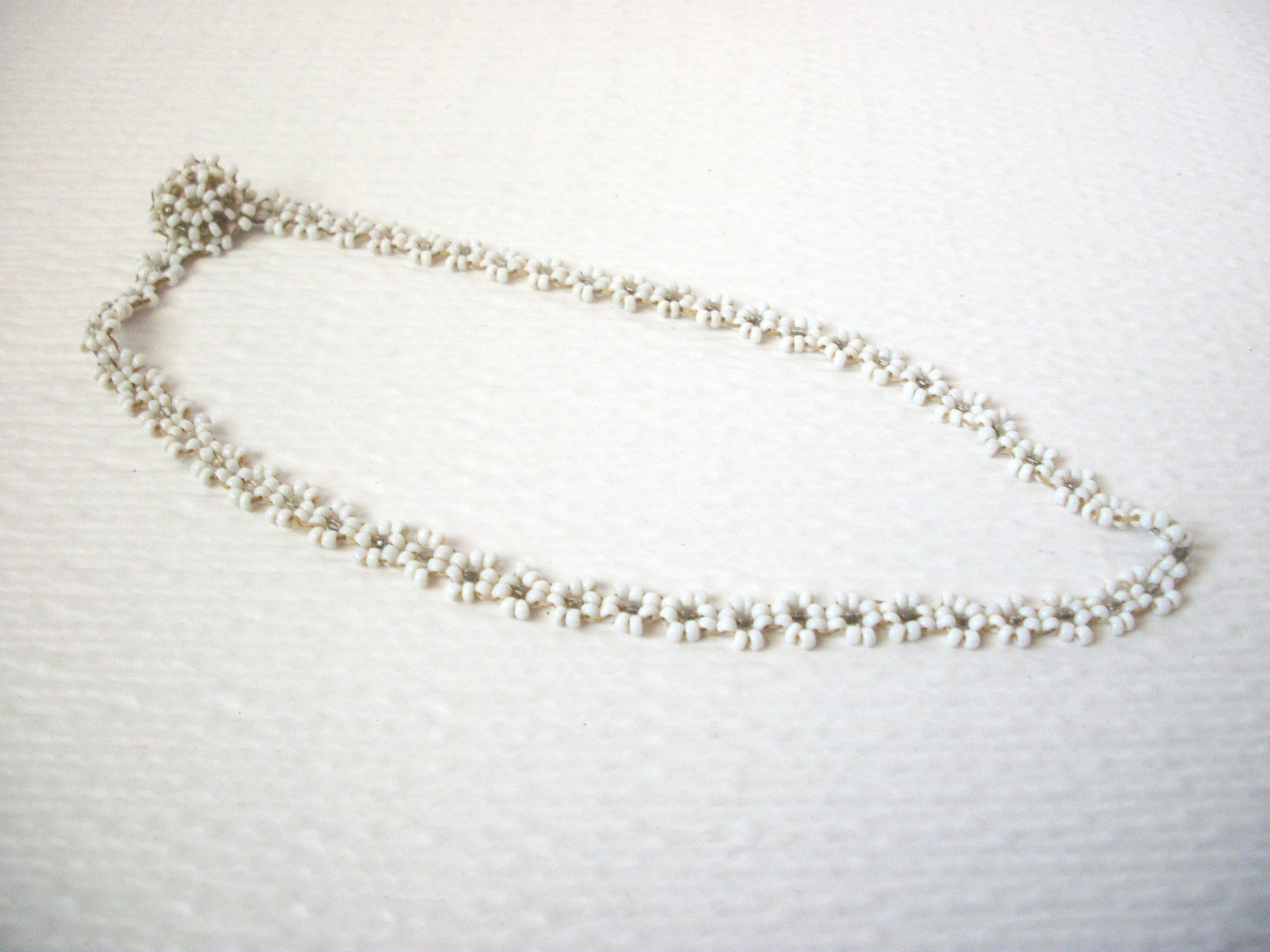 Native American Hand Crafted White Micro Glass Short Necklace 121420