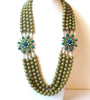 Vintage 1950s Olive Rhinestone Multi Strand Necklace 120920