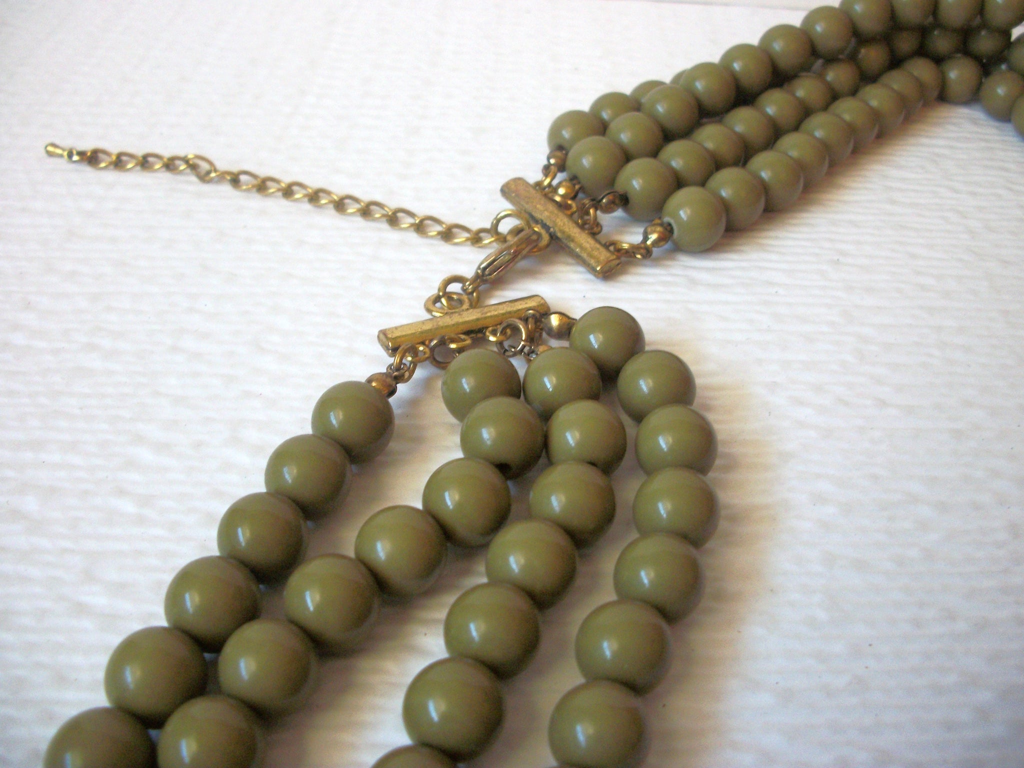 Vintage 1950s Olive Rhinestone Multi Strand Necklace 120920
