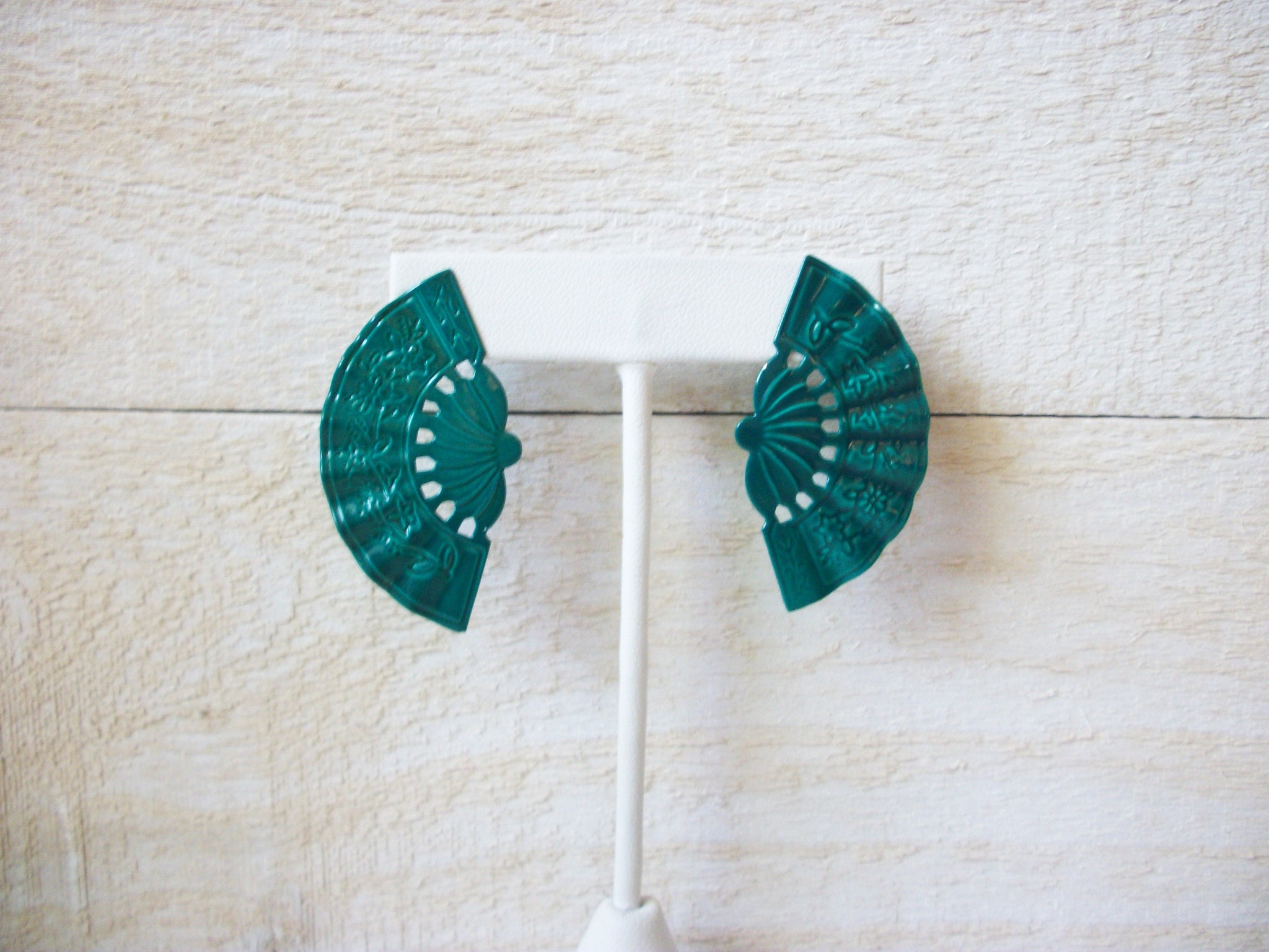 Retro Teal Green Fan Earrings 60420