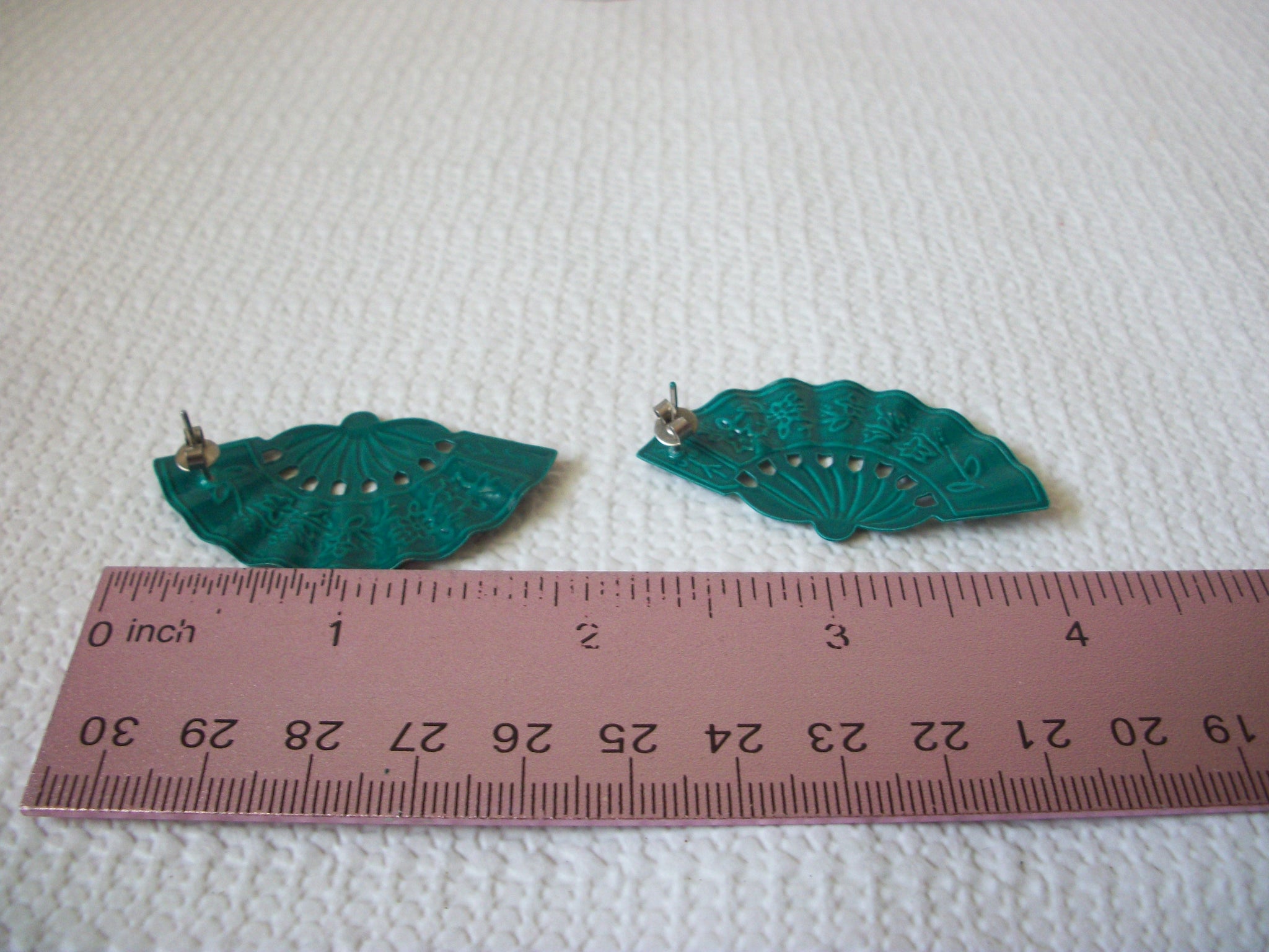 Retro Teal Green Fan Earrings 60420