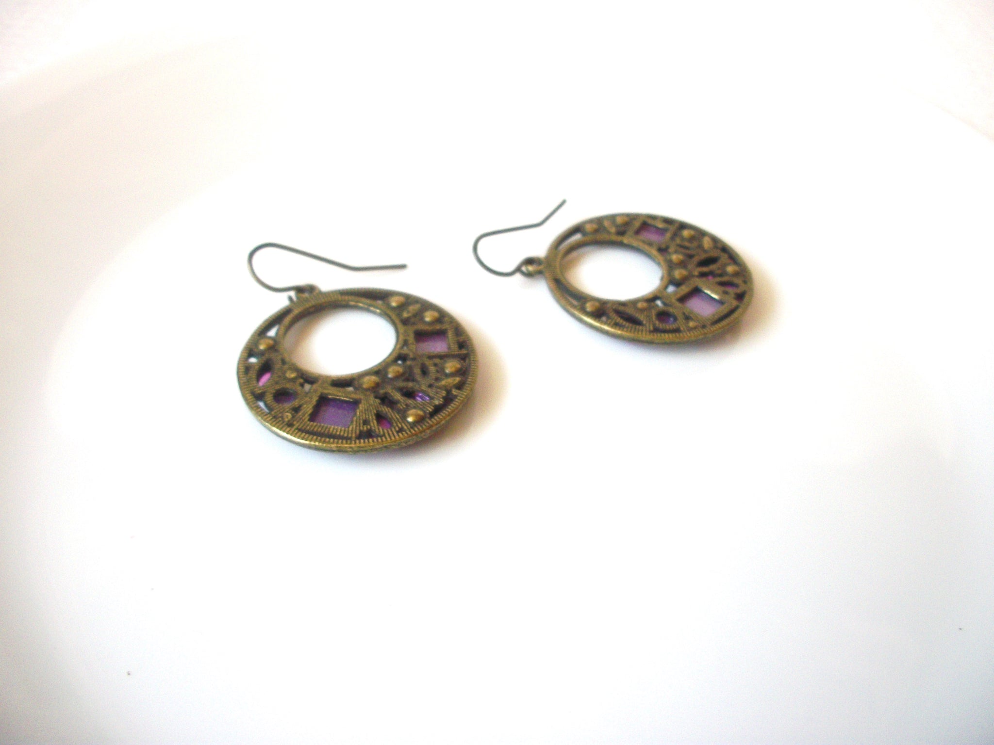 Bronze Purple Pink Dangle Earrings 1980 Hand Made 121020