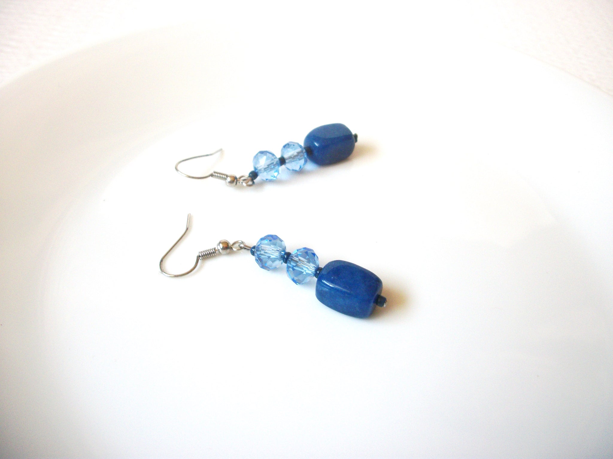 Czech Glass Blue Lucite Dangle Earrings 121020