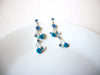 Blue Silver Long Rhinestone Flower Dangle Earrings 121020