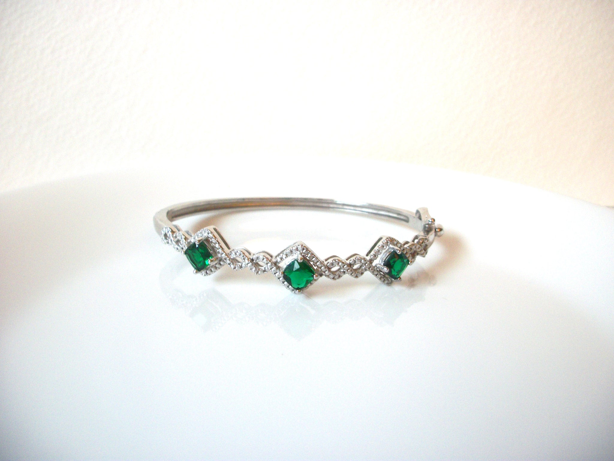 Silver Tone Emerald Cuff Bracelet 121020