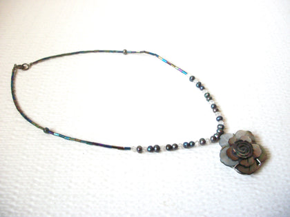 Hand Crafted Paua Abalone Rose Pendant Necklace 121120